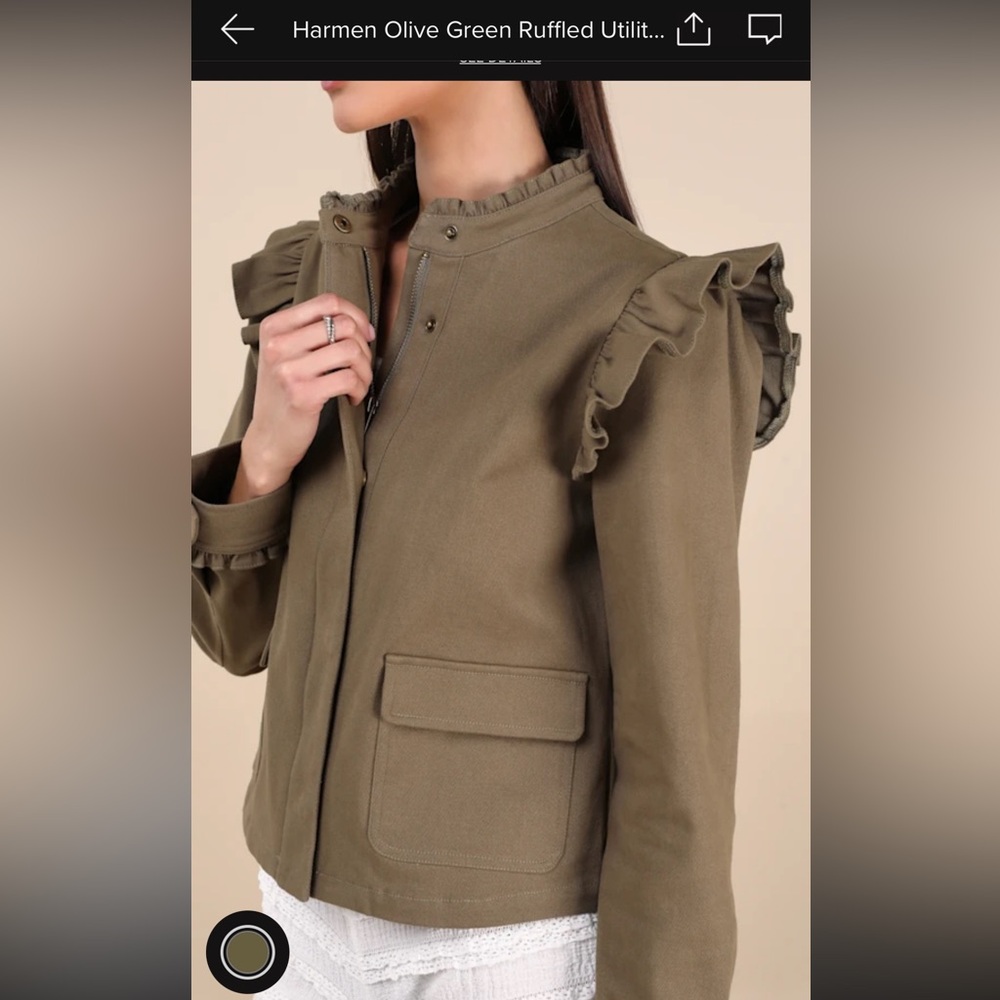 Lulu’s Olive Ruffle Trim Utility Jacket